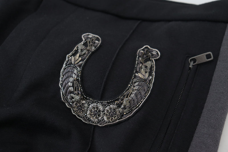 Pantalon de jogging en laine noire à motif fer à cheval de Dolce &amp; Gabbana