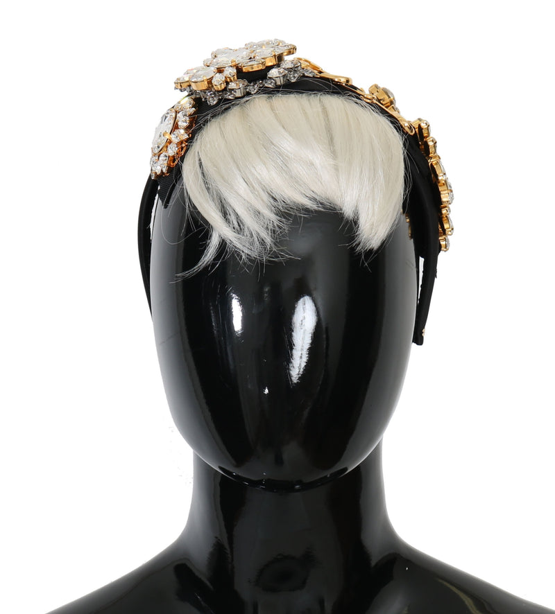 Dolce & Gabbana Black Crystal White Hair Parrucchiera Headband
