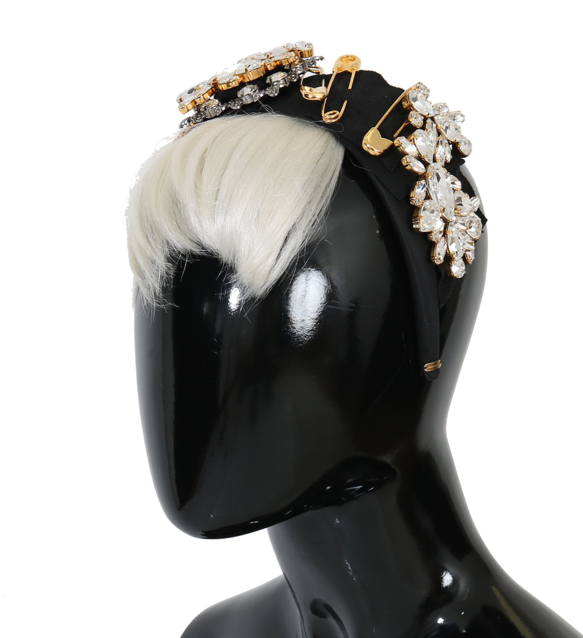 Dolce & Gabbana Black Crystal White Hair Parrucchiera Headband
