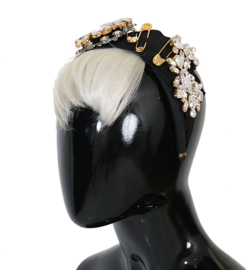 Dolce & Gabbana Black Crystal White Hair Parrucchiera Headband