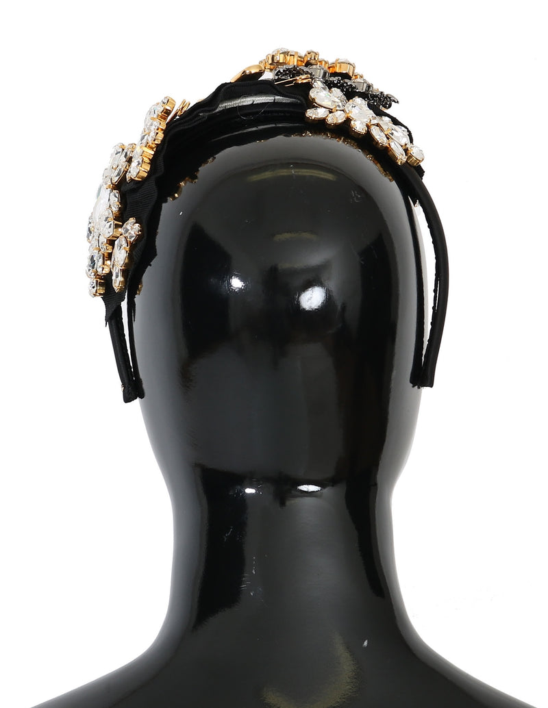 Dolce & Gabbana Black Crystal White Hair Parrucchiera Headband
