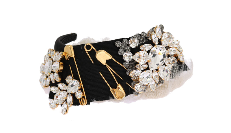 Dolce & Gabbana Black Crystal White Hair Parrucchiera Headband