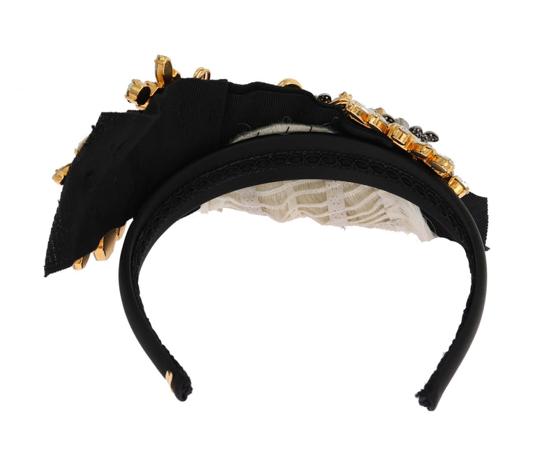 Dolce & Gabbana Black Crystal White Hair Parrucchiera Headband