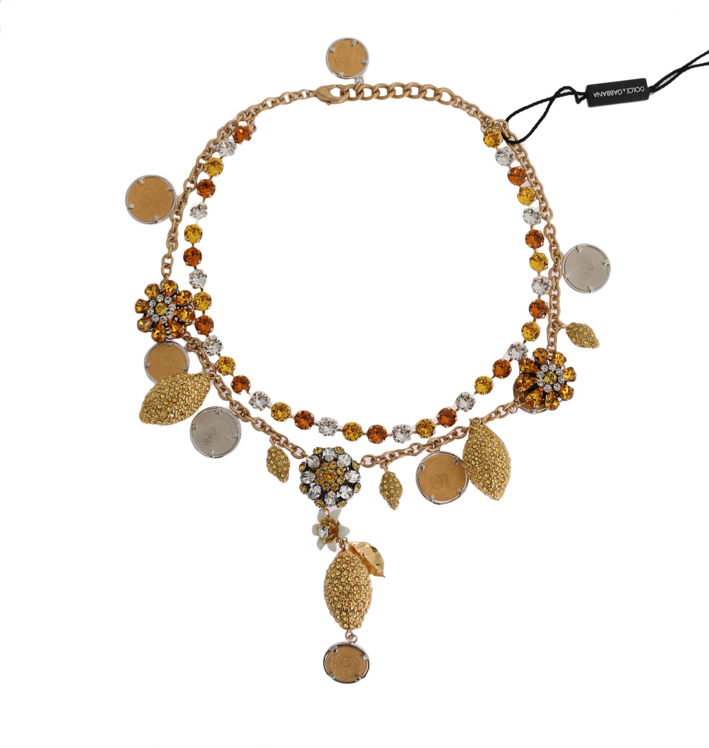 Dolce &amp; Gabbana Gold Brass Crystal Logo Pineapple Statement Ketting