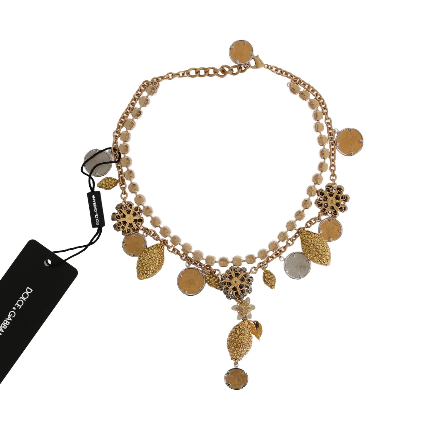 Dolce &amp; Gabbana Gold Brass Crystal Logo Pineapple Statement Ketting