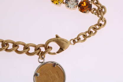 Dolce &amp; Gabbana Gold Brass Crystal Logo Pineapple Statement Ketting