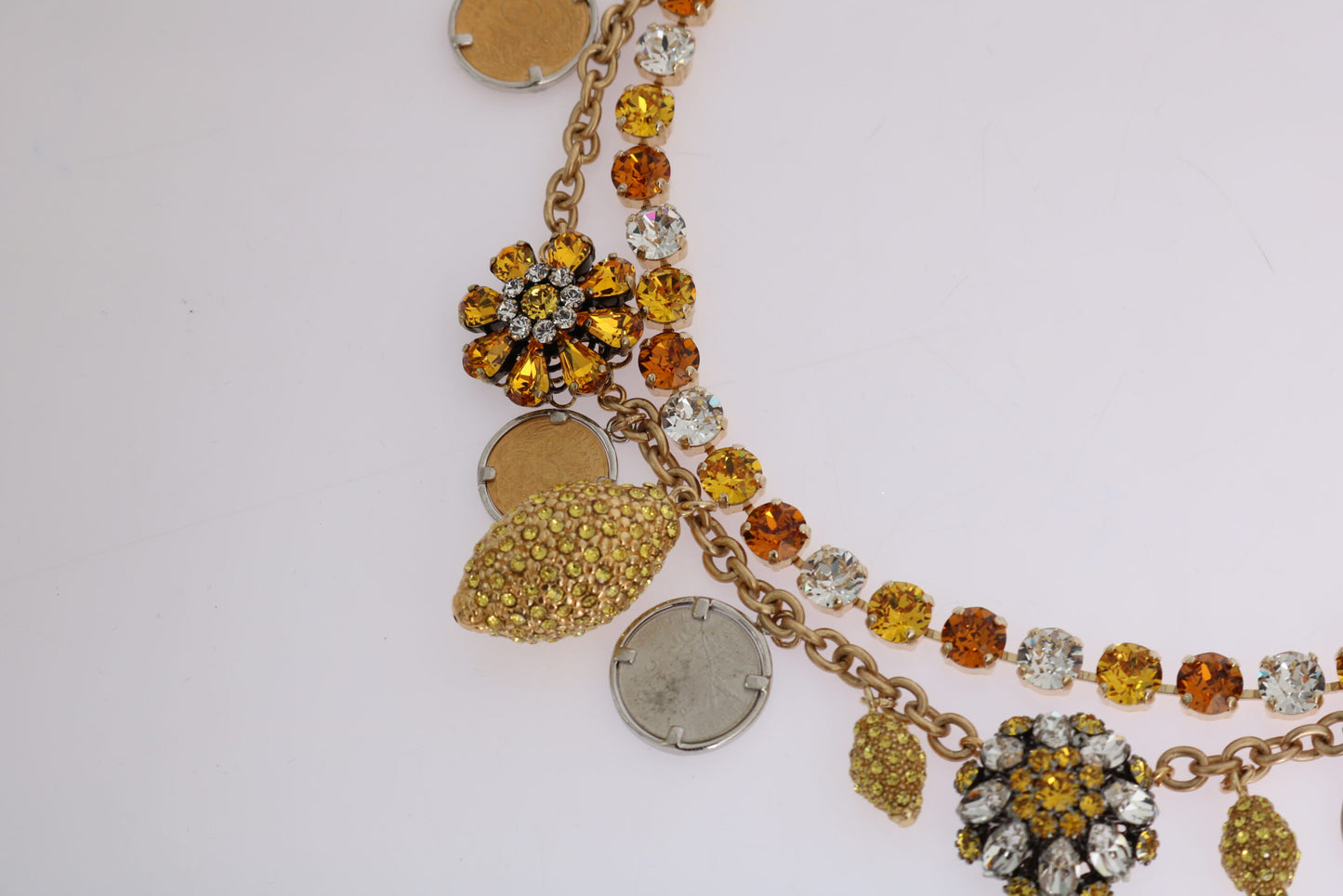 Dolce &amp; Gabbana Gold Brass Crystal Logo Pineapple Statement Ketting