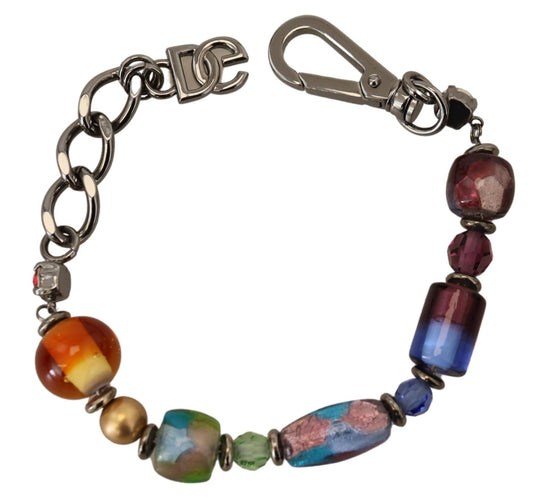 Bracelet Dolce & Gabbana multicolore avec chaîne en argent et perles en laiton et fermoir mousqueton