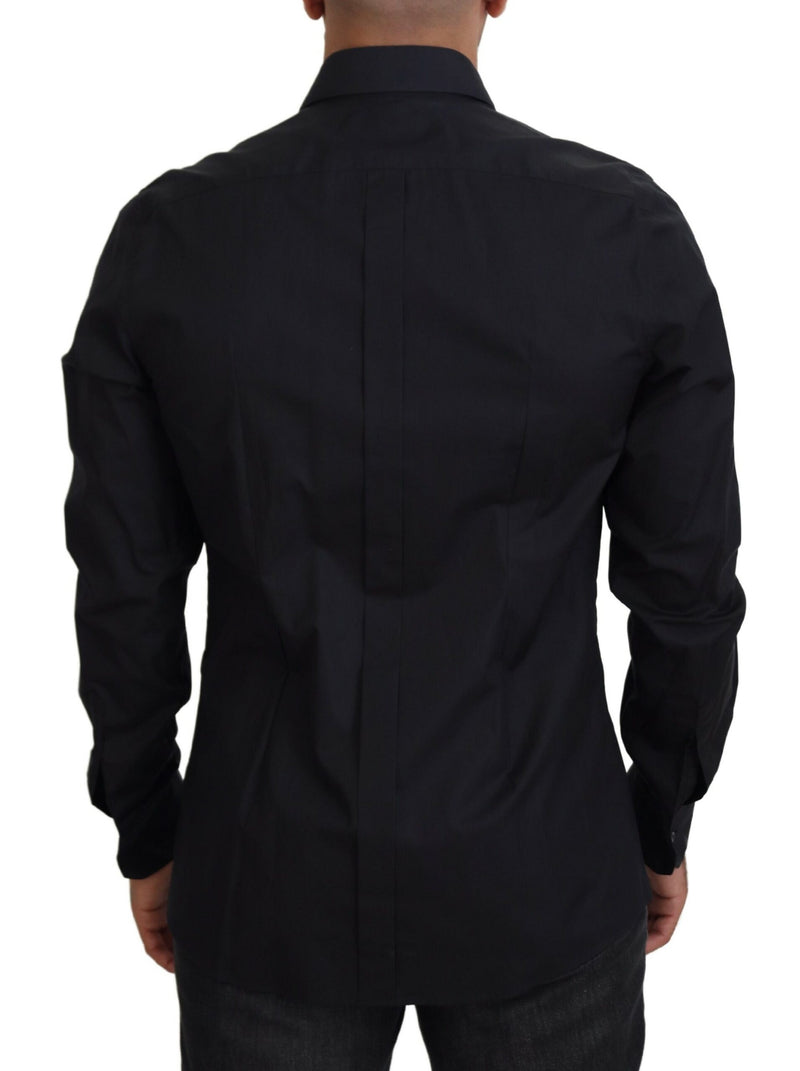 Chemise en coton à manches longues, coupe ajustée, avec imprimé roses noires de Dolce &amp; Gabbana.