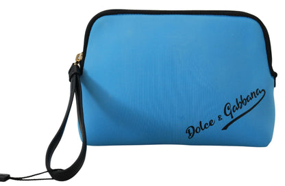 Dolce & Gabbana Blue Logo Print Hand Pouch Leopard Print Toilettas