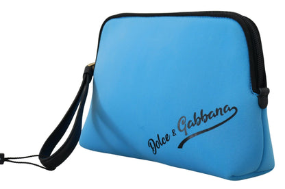 Dolce & Gabbana Blue Logo Print Hand Pouch Leopard Print Toilettas