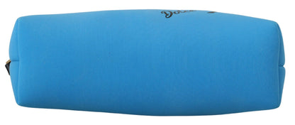 Dolce & Gabbana Blue Logo Print Hand Pouch Leopard Print Toilettas