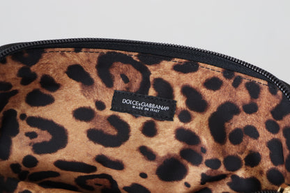 Dolce & Gabbana Blue Logo Print Hand Pouch Leopard Print Toilettas