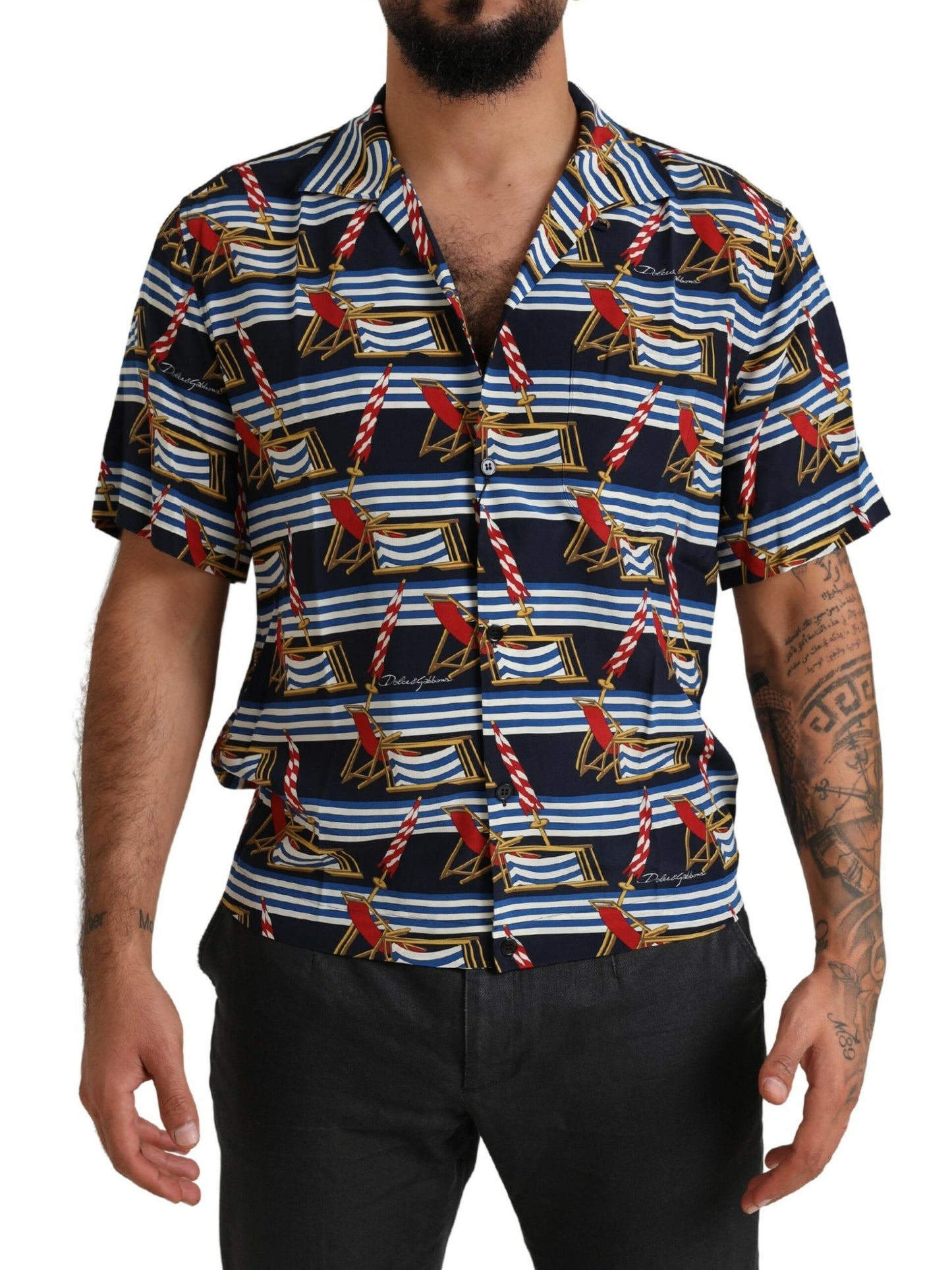 Chemise à manches courtes multicolore à motif chaise de plage de Dolce &amp; Gabbana