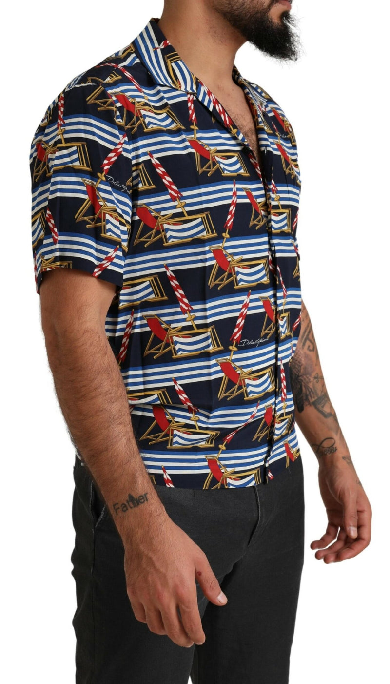 Chemise à manches courtes multicolore à motif chaise de plage de Dolce &amp; Gabbana