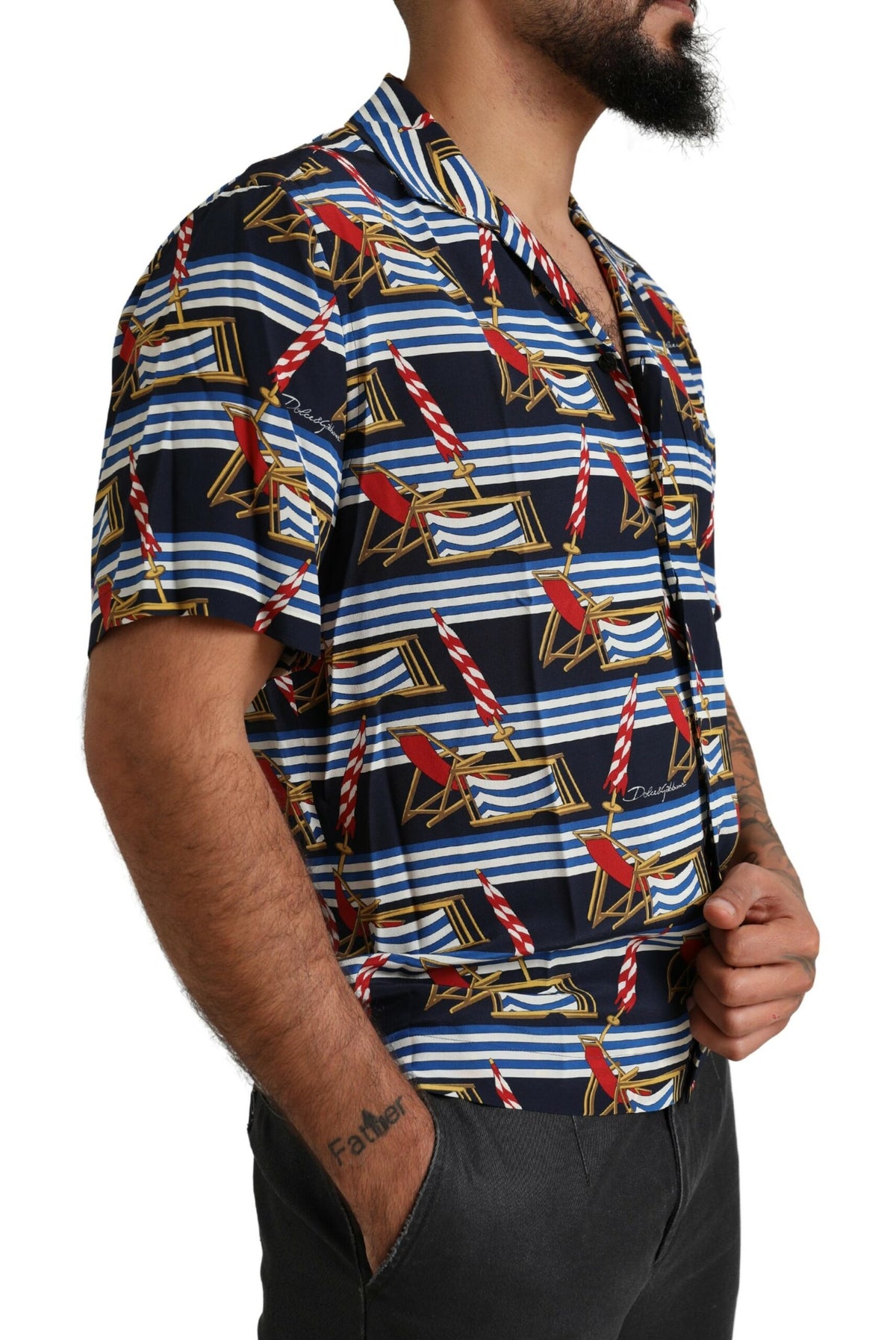 Chemise à manches courtes multicolore à motif chaise de plage de Dolce &amp; Gabbana
