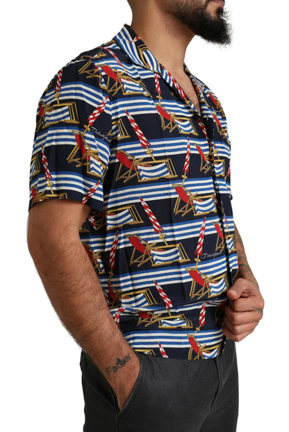 Chemise à manches courtes multicolore à motif chaise de plage de Dolce &amp; Gabbana