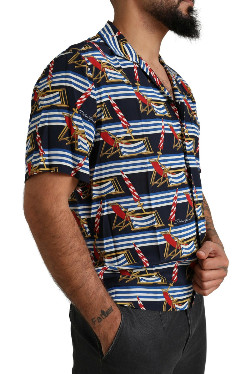 Chemise à manches courtes multicolore à motif chaise de plage de Dolce &amp; Gabbana