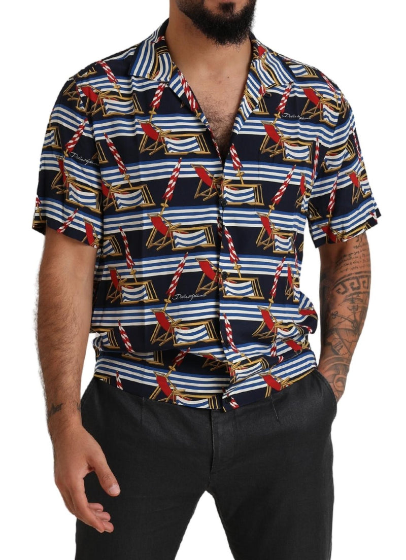 Chemise à manches courtes multicolore à motif chaise de plage de Dolce &amp; Gabbana
