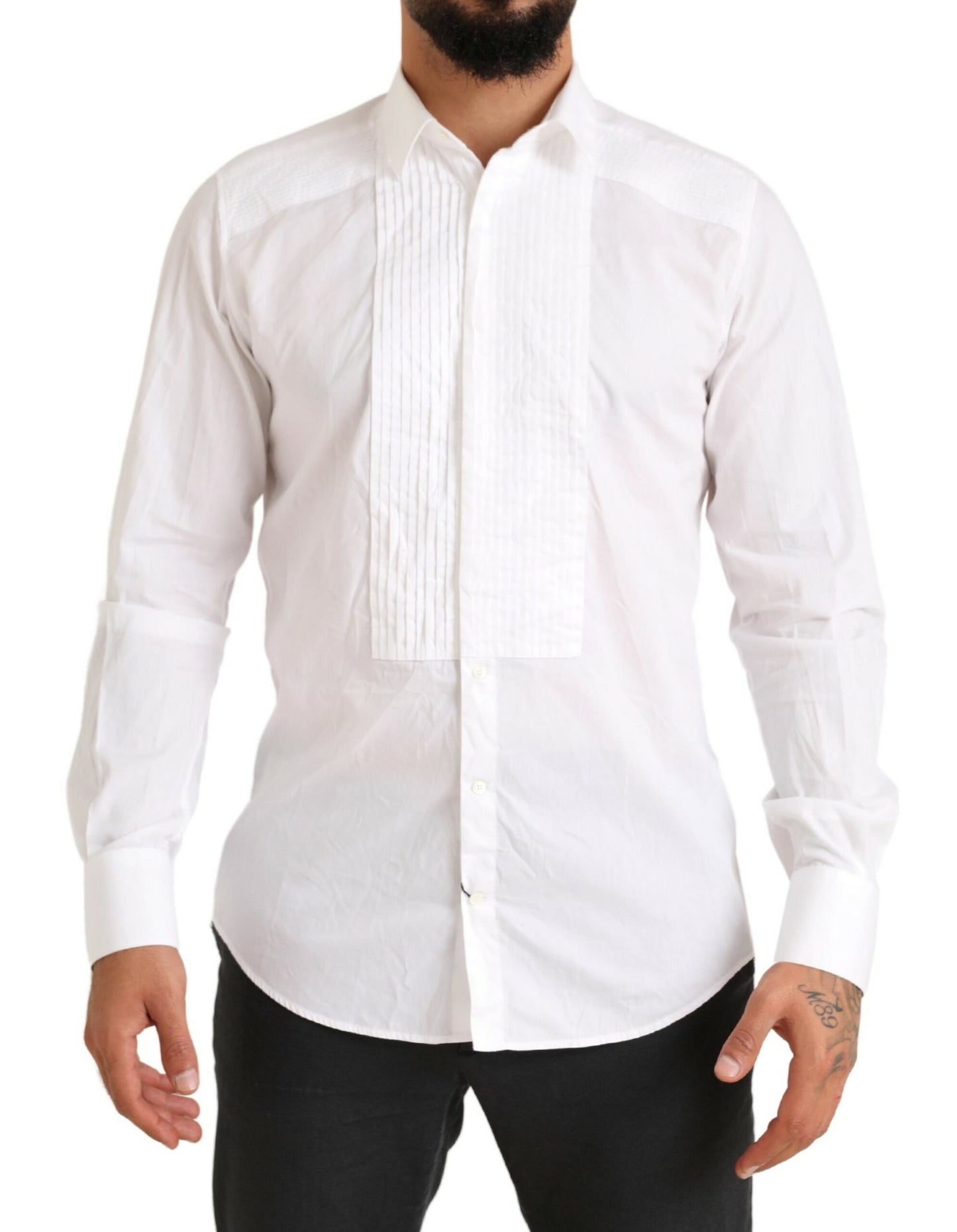 Chemise de smoking formelle en coton blanc doré de Dolce &amp; Gabbana