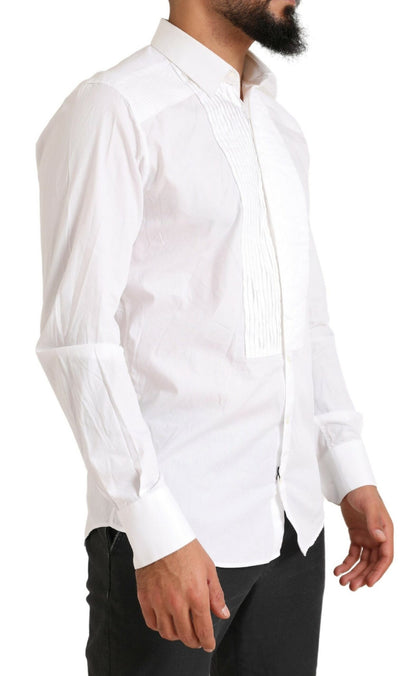 Chemise de smoking formelle en coton blanc doré de Dolce &amp; Gabbana
