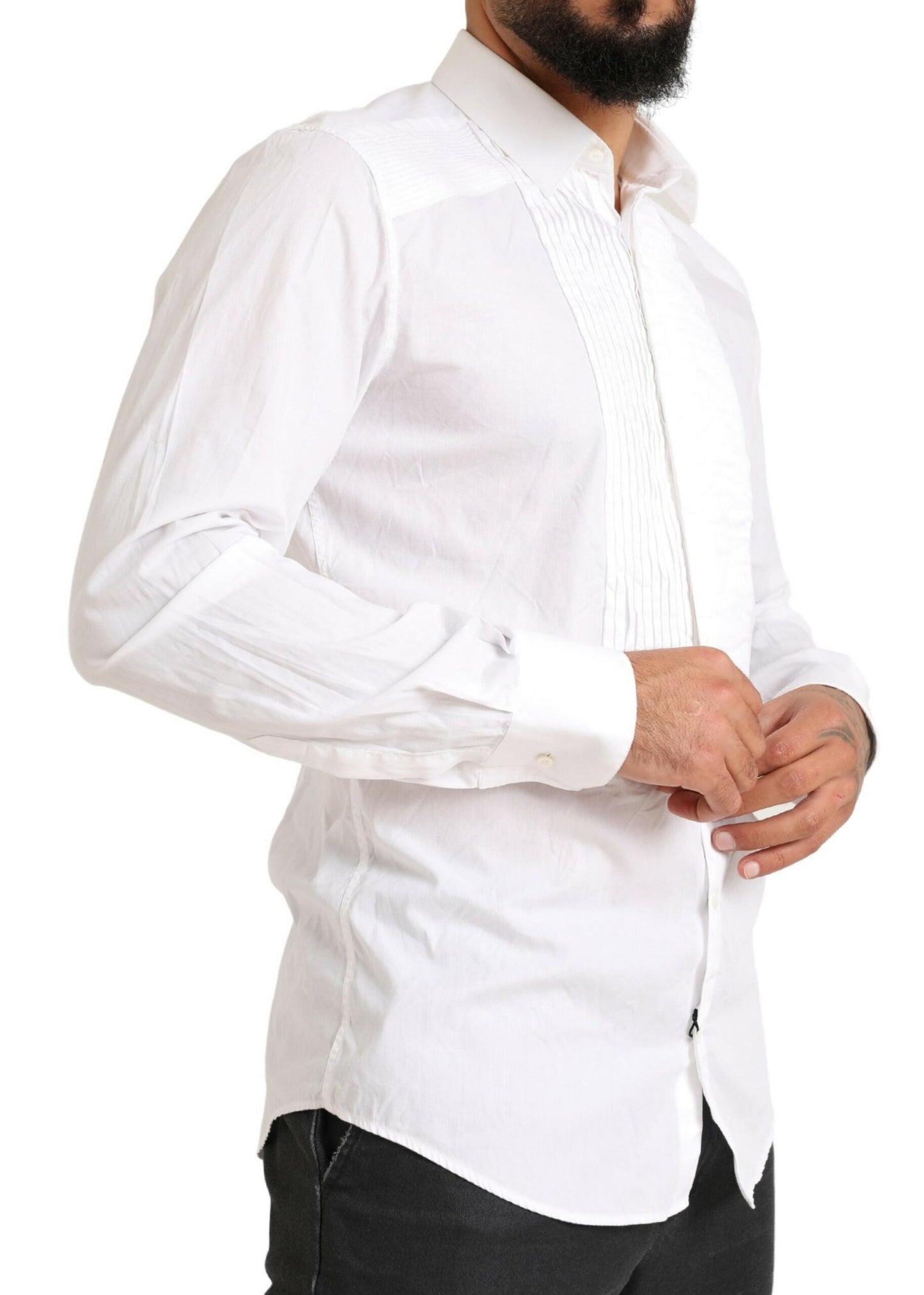 Chemise de smoking formelle en coton blanc doré de Dolce &amp; Gabbana