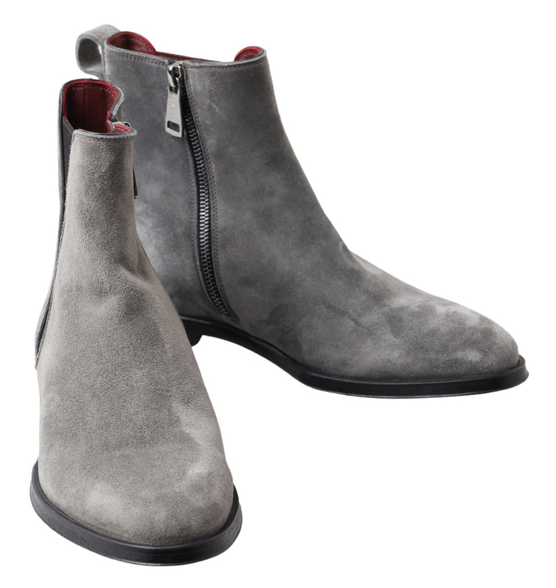Dolce & Gabbana Gray Leather Chelsea Boots for Men