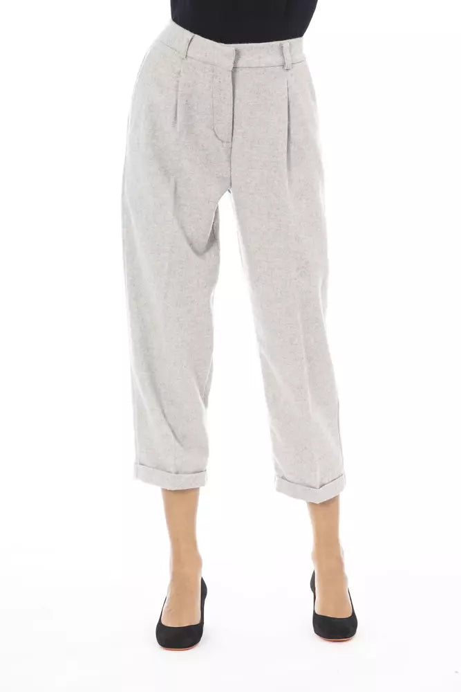 Alpha Studio Gray Wool Women Pants - Élégantes et Polyvalentes
