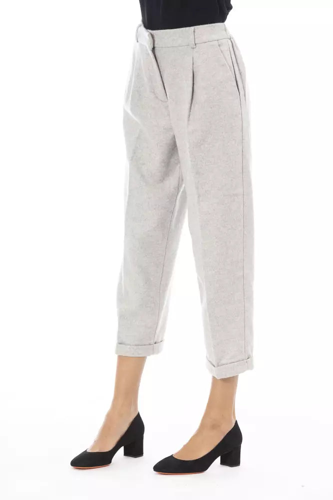 Alpha Studio Gray Wool Women Pants - Élégantes et Polyvalentes
