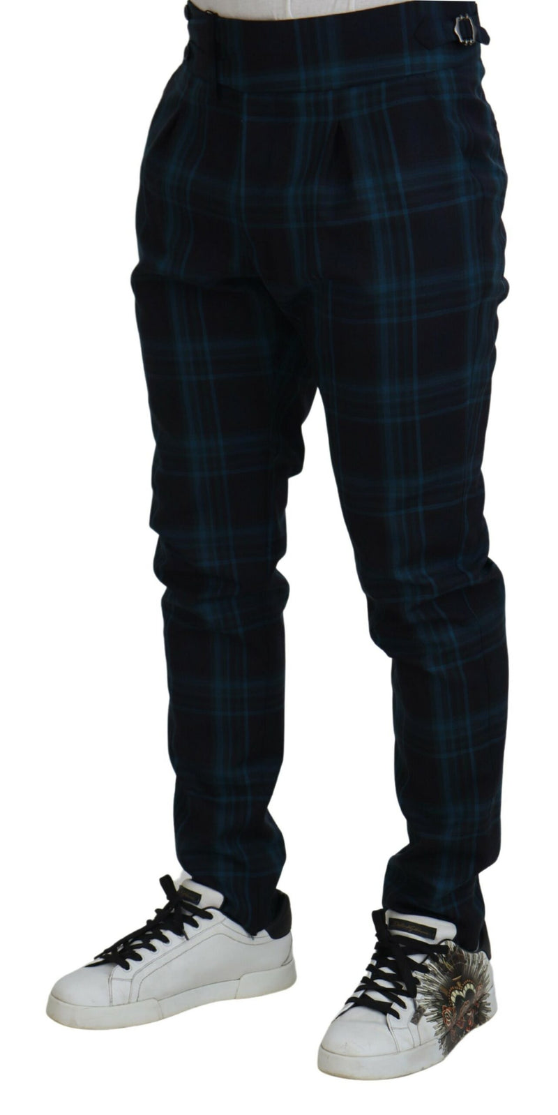Pantalon en laine à carreaux bleu et violet de Dolce &amp; Gabbana