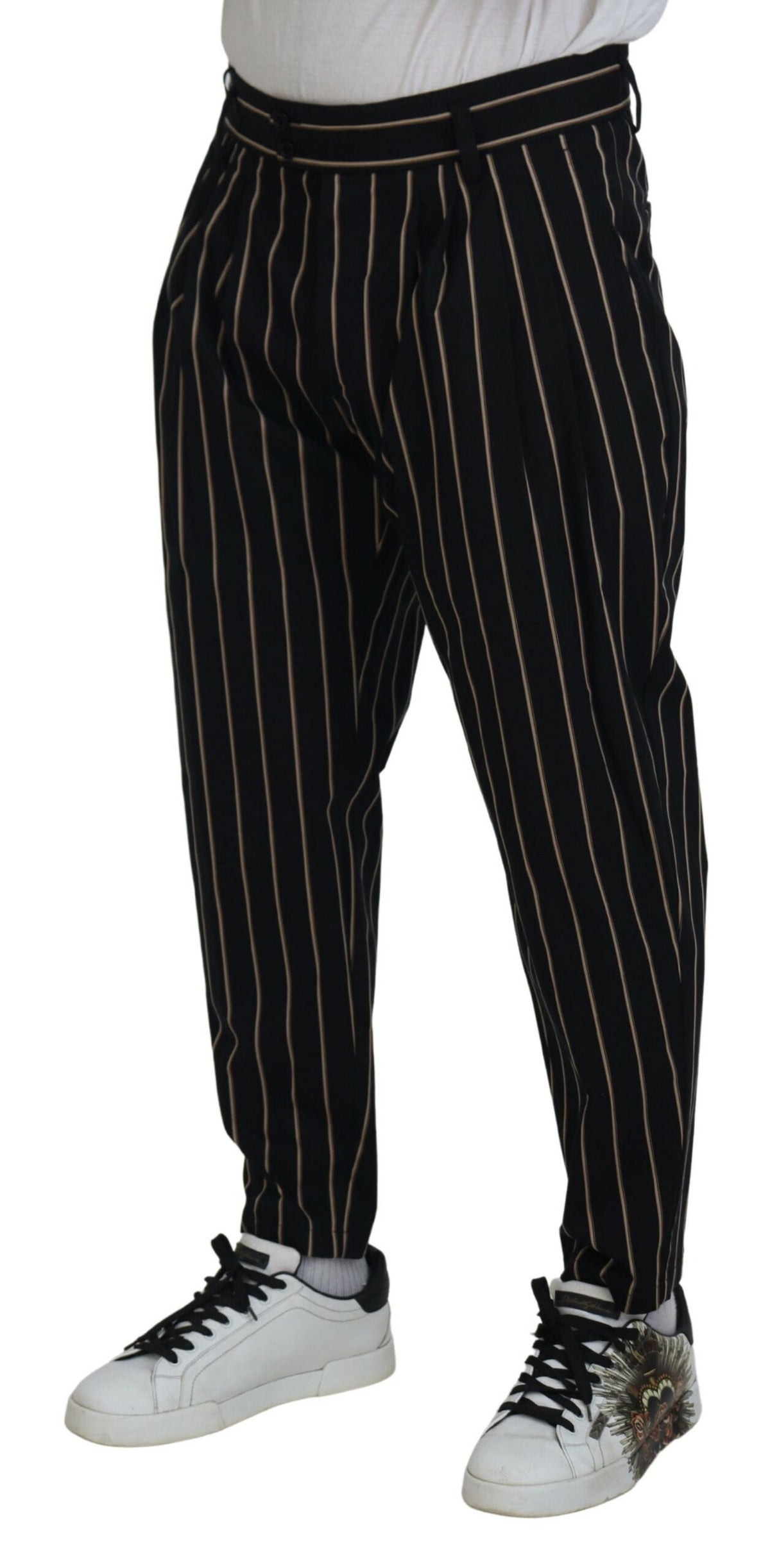 Pantalon en coton stretch rayé noir et beige de Dolce &amp; Gabbana