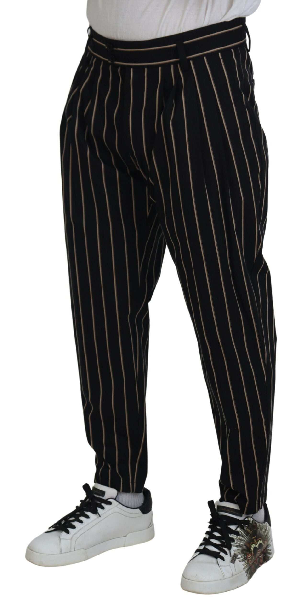 Dolce &amp; Gabbana zwarte en beige gestreepte stretch broek van katoen