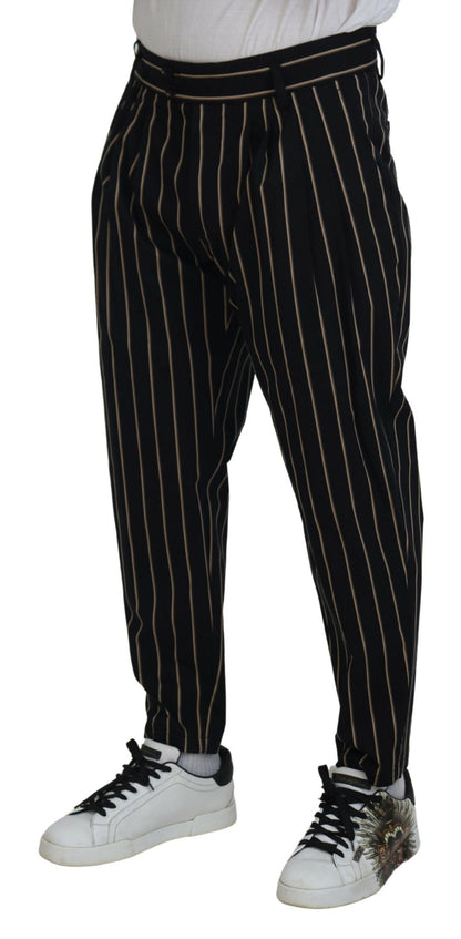 Dolce &amp; Gabbana zwarte en beige gestreepte stretch broek van katoen