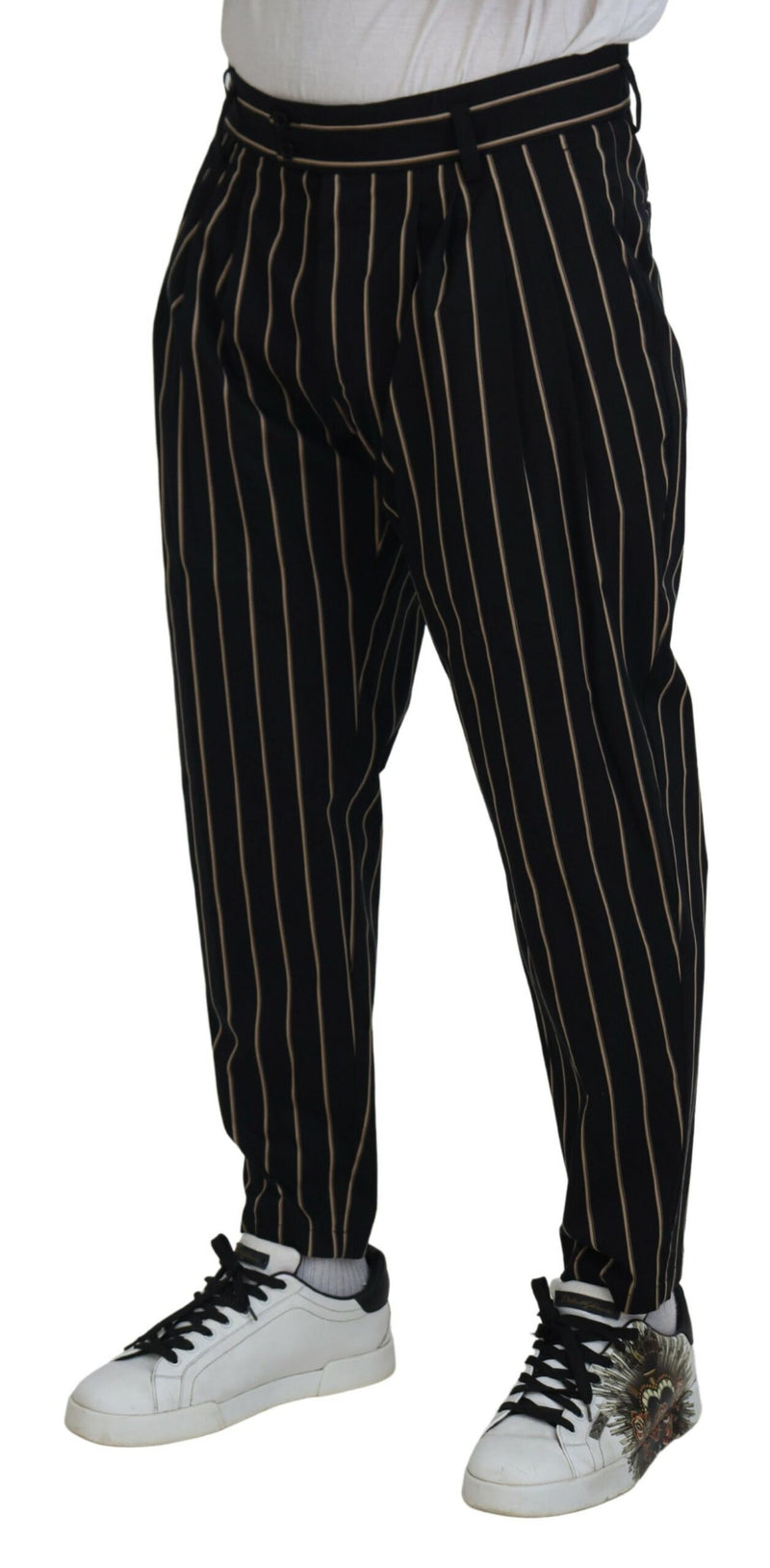 Pantalon en coton stretch rayé noir et beige de Dolce &amp; Gabbana