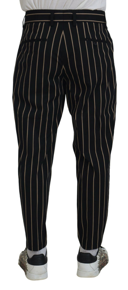 Dolce &amp; Gabbana zwarte en beige gestreepte stretch broek van katoen