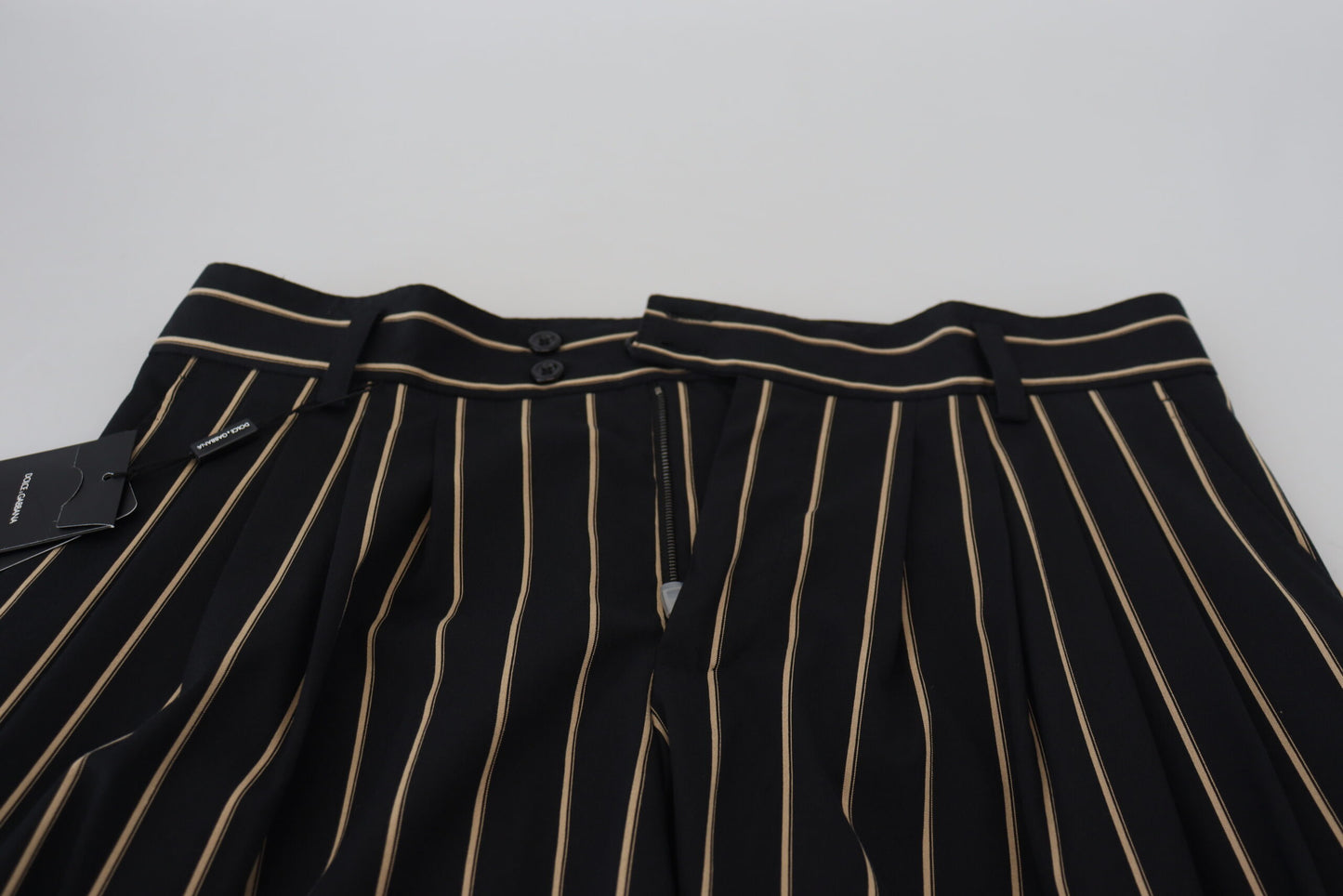 Dolce &amp; Gabbana zwarte en beige gestreepte stretch broek van katoen