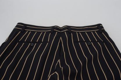 Dolce &amp; Gabbana zwarte en beige gestreepte stretch broek van katoen