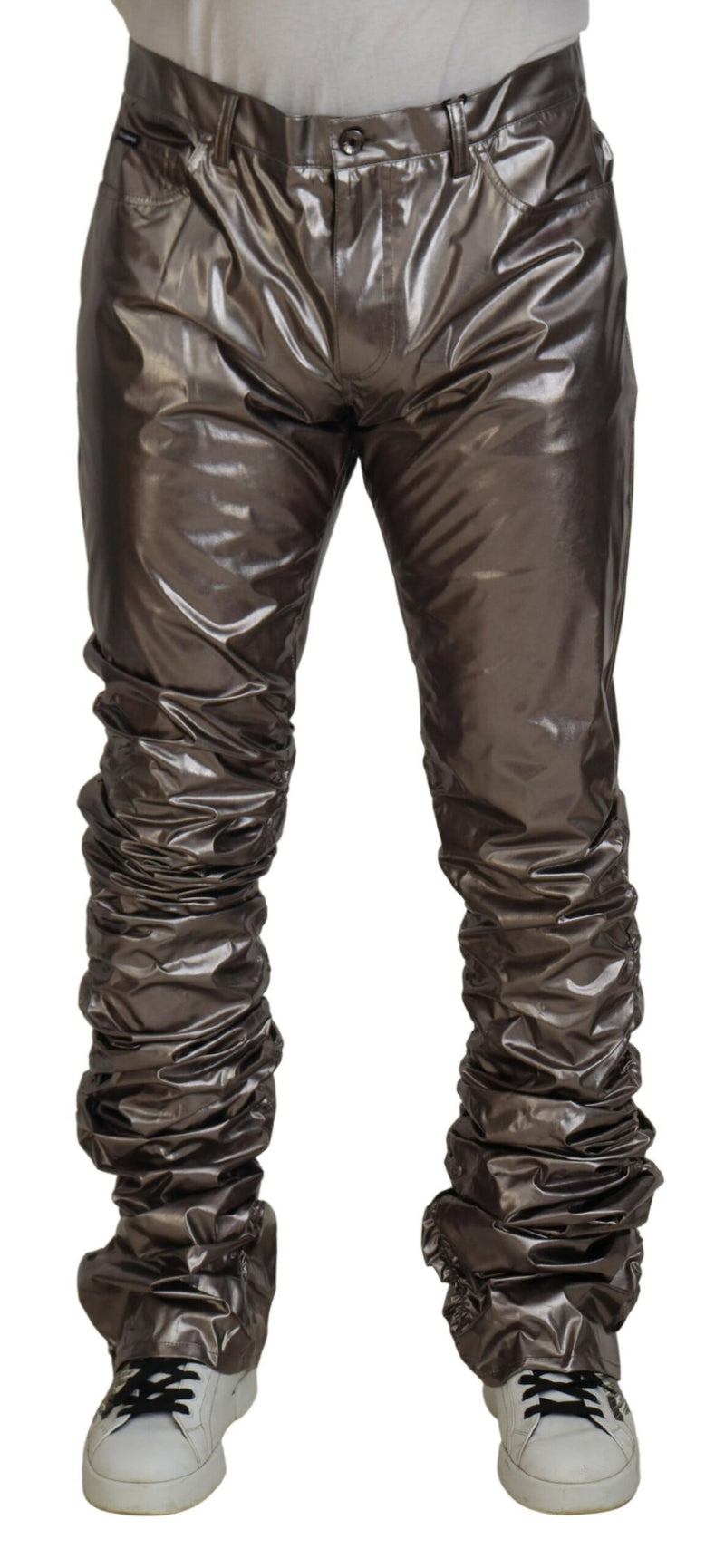 Pantalon en nylon extensible métallisé argenté de Dolce &amp; Gabbana