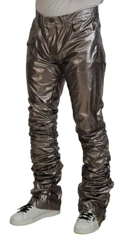 Dolce &amp; Gabbana zilverkleurige metallic nylon stretchbroek