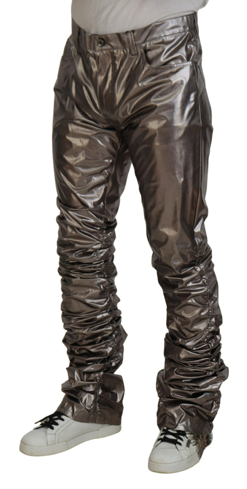 Pantalon en nylon extensible métallisé argenté de Dolce &amp; Gabbana
