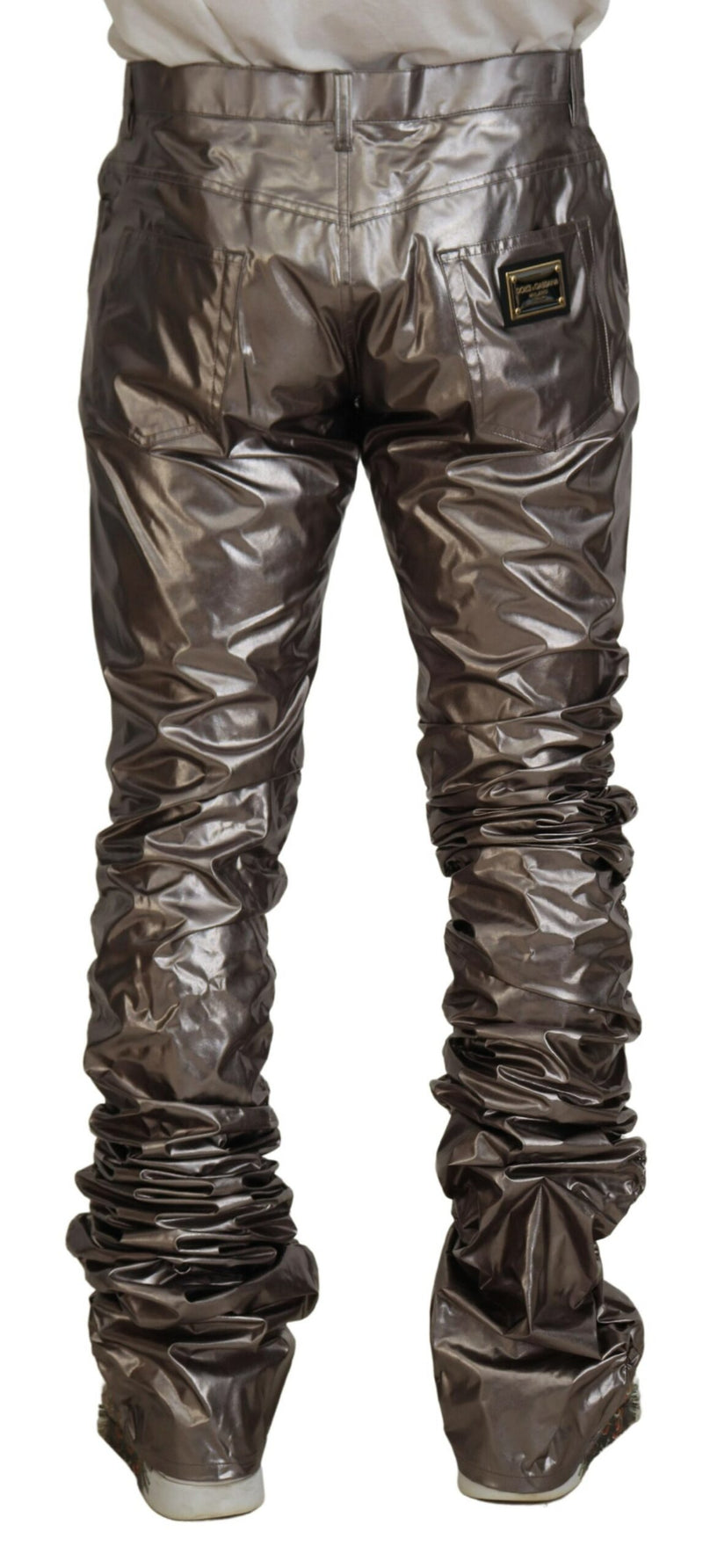Pantalon en nylon extensible métallisé argenté de Dolce &amp; Gabbana