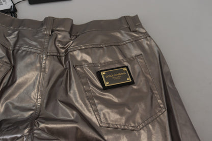Dolce &amp; Gabbana zilverkleurige metallic nylon stretchbroek