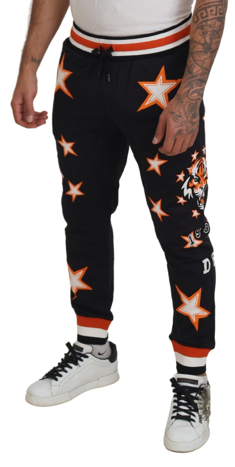 Pantalon de sport noir et orange à étoiles Dolce &amp; Gabbana