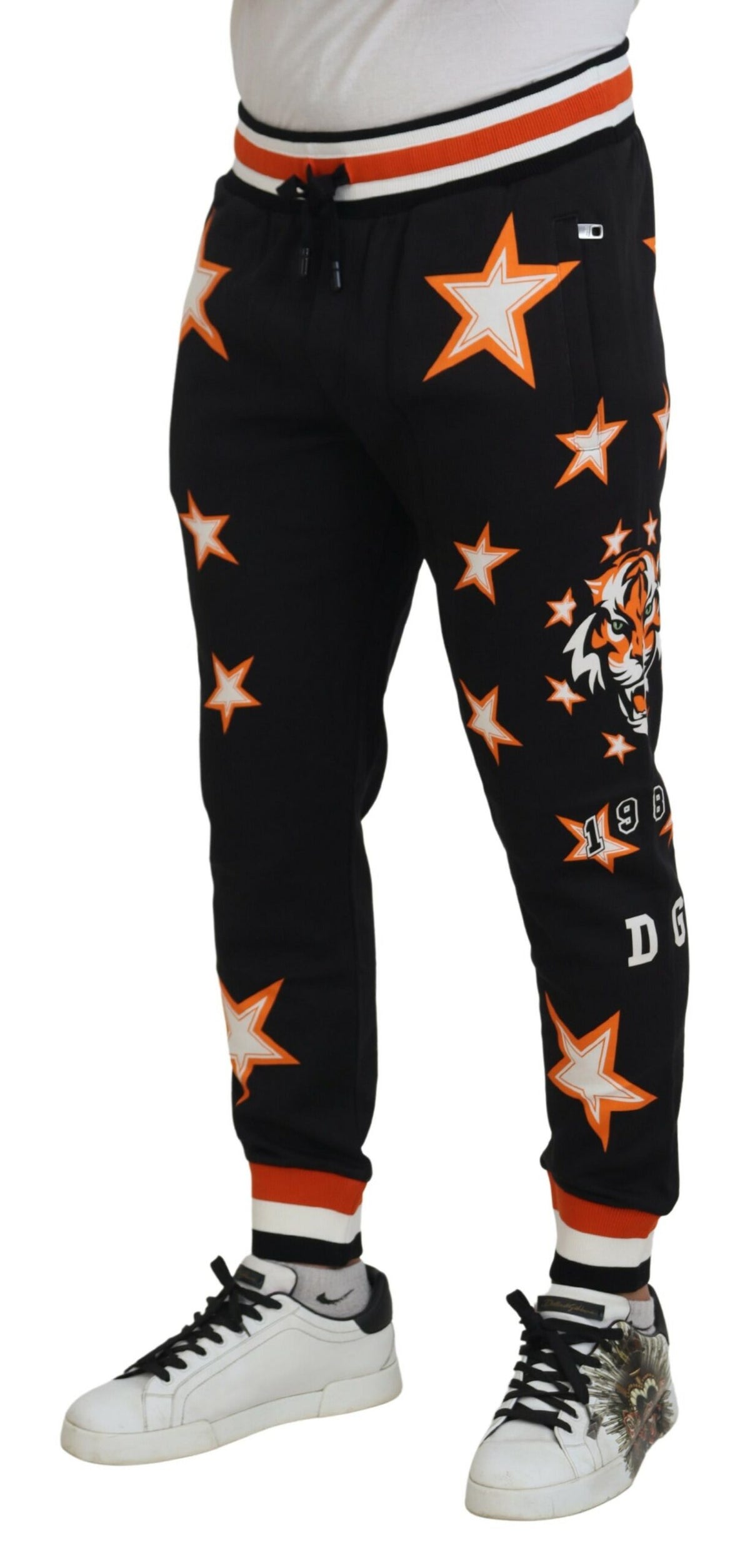 Pantalon de sport noir et orange à étoiles Dolce &amp; Gabbana