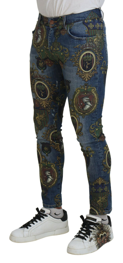 Jeans en coton slim à imprimé médaille bleu de Dolce &amp; Gabbana