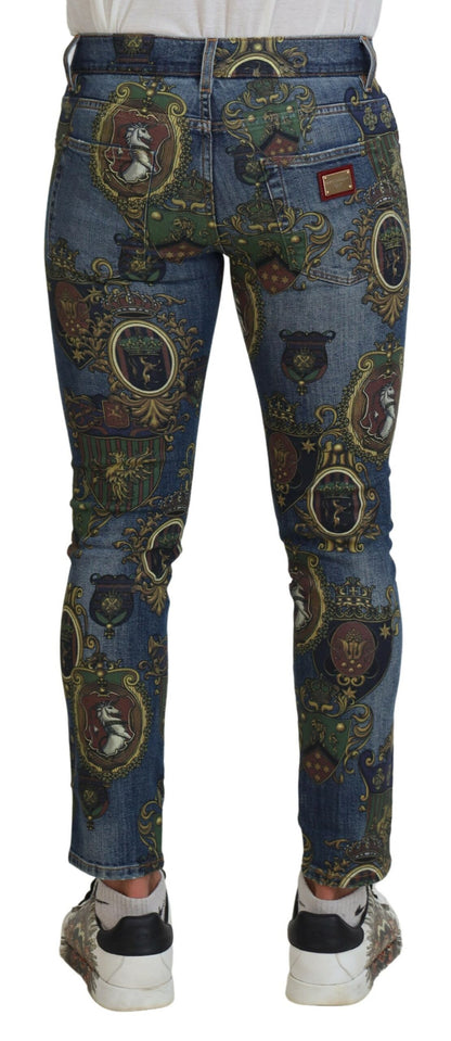 Jeans en coton slim à imprimé médaille bleu de Dolce &amp; Gabbana