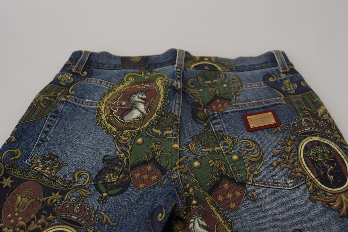 Jeans en coton slim à imprimé médaille bleu de Dolce &amp; Gabbana