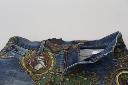 Jeans en coton slim à imprimé médaille bleu de Dolce &amp; Gabbana
