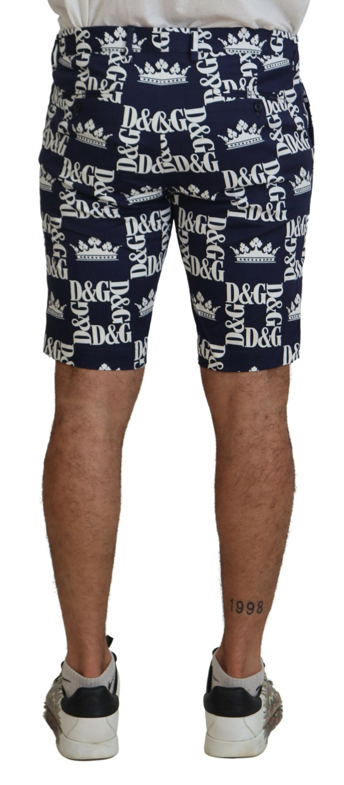 Shorts en coton à imprimé logo bleu de Dolce &amp; Gabbana
