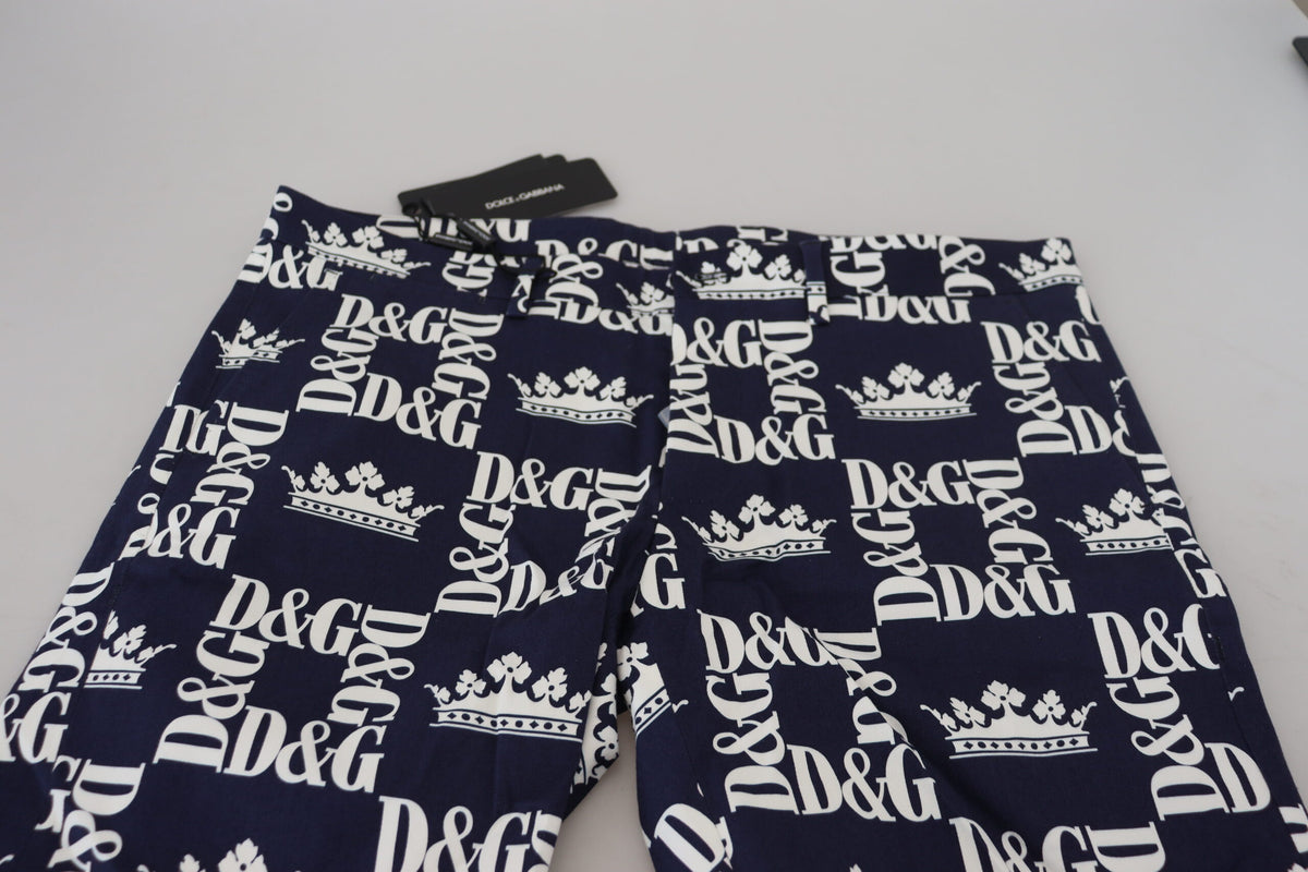 Shorts en coton à imprimé logo bleu de Dolce &amp; Gabbana